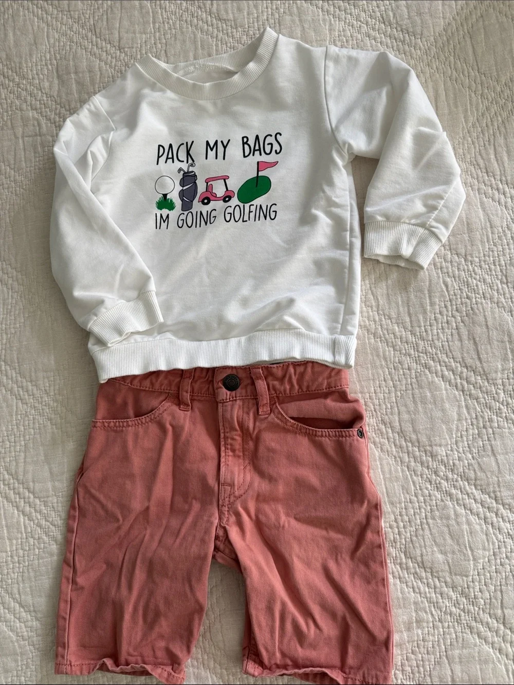 H&M Toddler Boy Golf Outfit Pullover and Shorts 3T I’m going golfing UNISEX